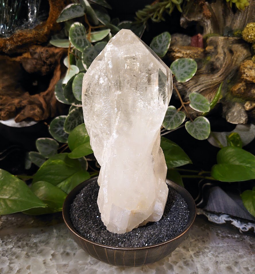 818g Clear Lemurian Quartz Twin Point, Semi Polished from Minas Gerais Brazil for Crystal Healing / Meditation / Altar Decor