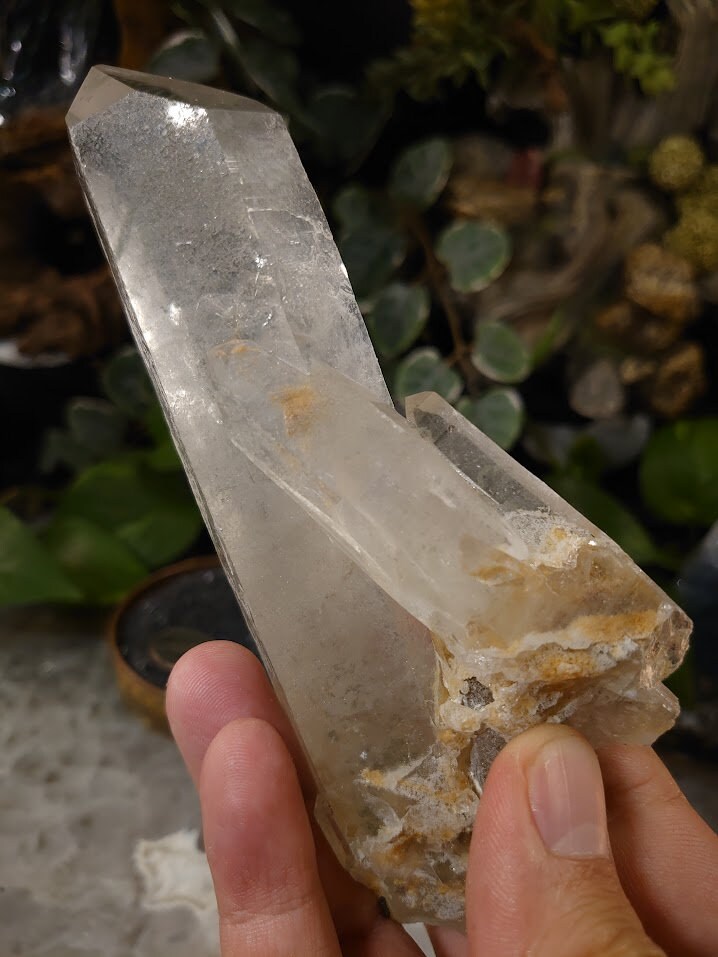 334g Clear Quartz Cluster with Green Chlorite Phantom and Lodolite Inclusions from Minas Gerais Brazil for Crystal Healing / Meditation