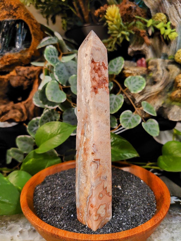 6.375" Crazy Lace Agate Tower with Crystal Druzy Pockets from Indonesia for Home and Altar Decor / Crystal Healing / Generator / Obelisk