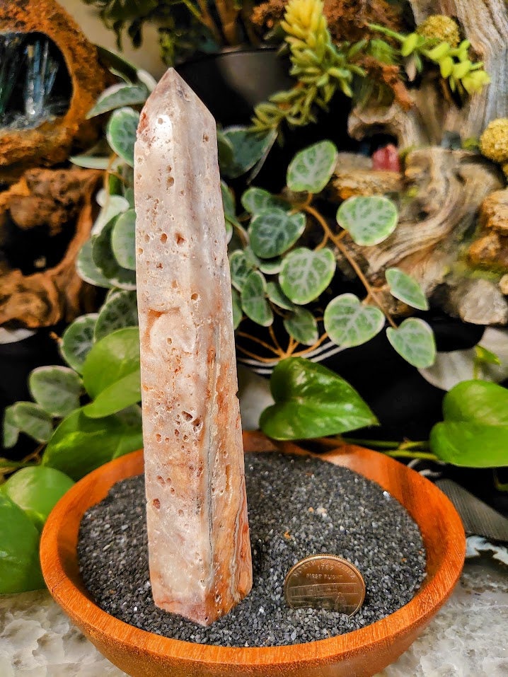 6.375" Crazy Lace Agate Tower with Crystal Druzy Pockets from Indonesia for Home and Altar Decor / Crystal Healing / Generator / Obelisk