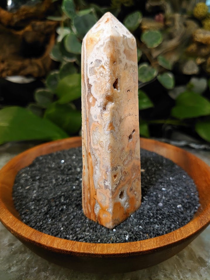 4.375" Crazy Lace Agate Tower with Crystal Druzy Pockets from Indonesia for Home and Altar Decor / Crystal Healing / Generator / Obelisk