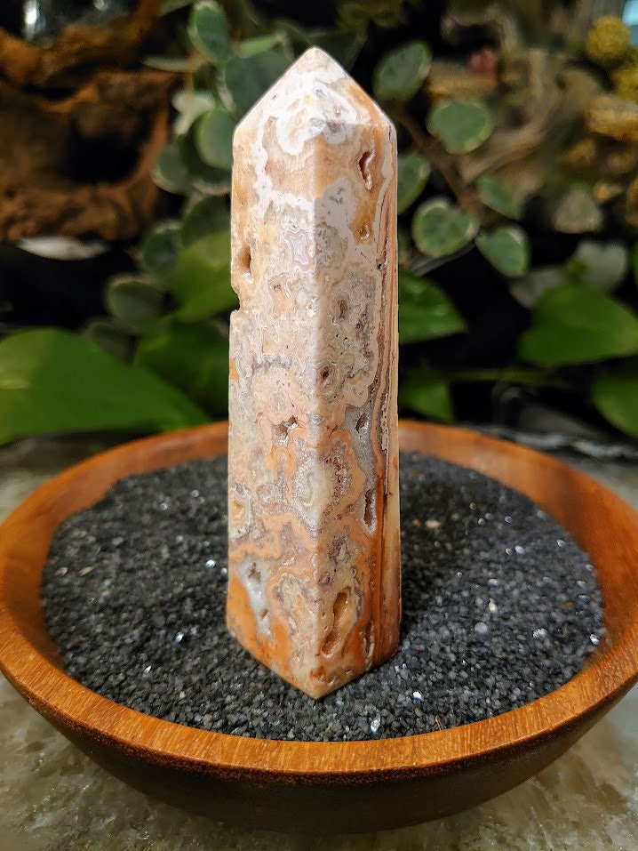 4.375" Crazy Lace Agate Tower with Crystal Druzy Pockets from Indonesia for Home and Altar Decor / Crystal Healing / Generator / Obelisk