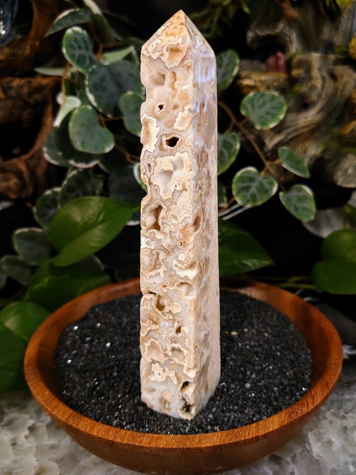 6.25" Crazy Lace Agate Tower with Crystal Druzy Pockets from Indonesia for Home and Altar Decor / Crystal Healing / Generator / Obelisk