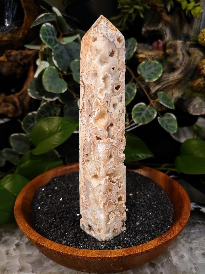 6.25" Crazy Lace Agate Tower with Crystal Druzy Pockets from Indonesia for Home and Altar Decor / Crystal Healing / Generator / Obelisk