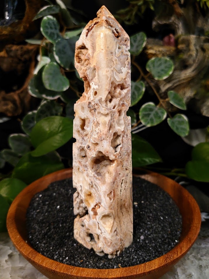 6.125" Crazy Lace Agate Tower with Crystal Druzy Pockets from Indonesia for Home and Altar Decor / Crystal Healing / Generator / Obelisk