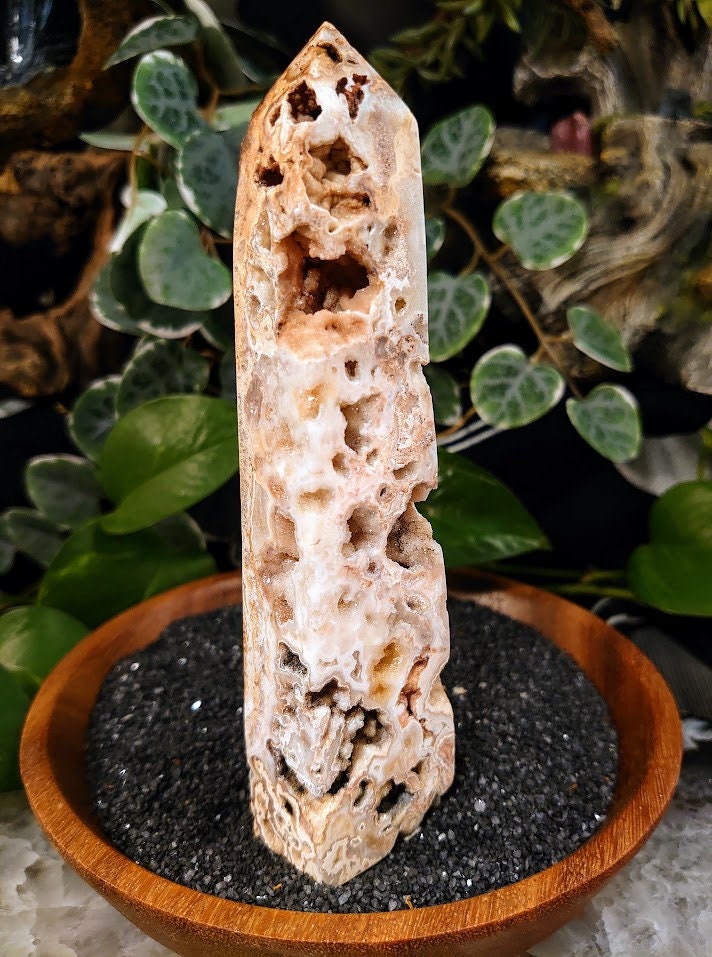 6.125" Crazy Lace Agate Tower with Crystal Druzy Pockets from Indonesia for Home and Altar Decor / Crystal Healing / Generator / Obelisk