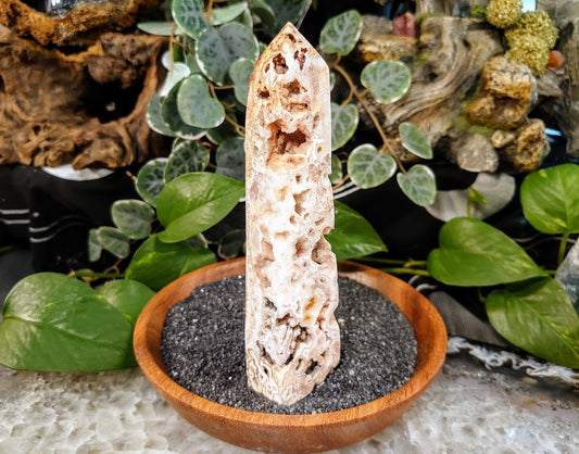 6.125" Crazy Lace Agate Tower with Crystal Druzy Pockets from Indonesia for Home and Altar Decor / Crystal Healing / Generator / Obelisk