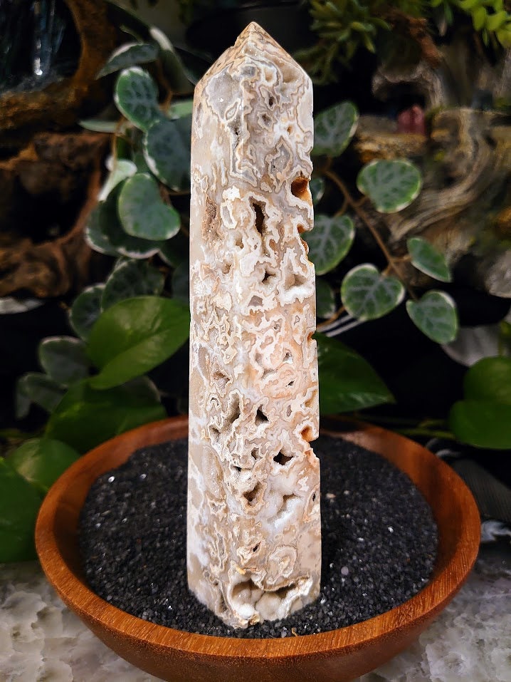 235g Crazy Lace Agate Tower with Crystal Druzy Pockets from Indonesia for Home and Altar Decor / Crystal Healing / Generator / Obelisk