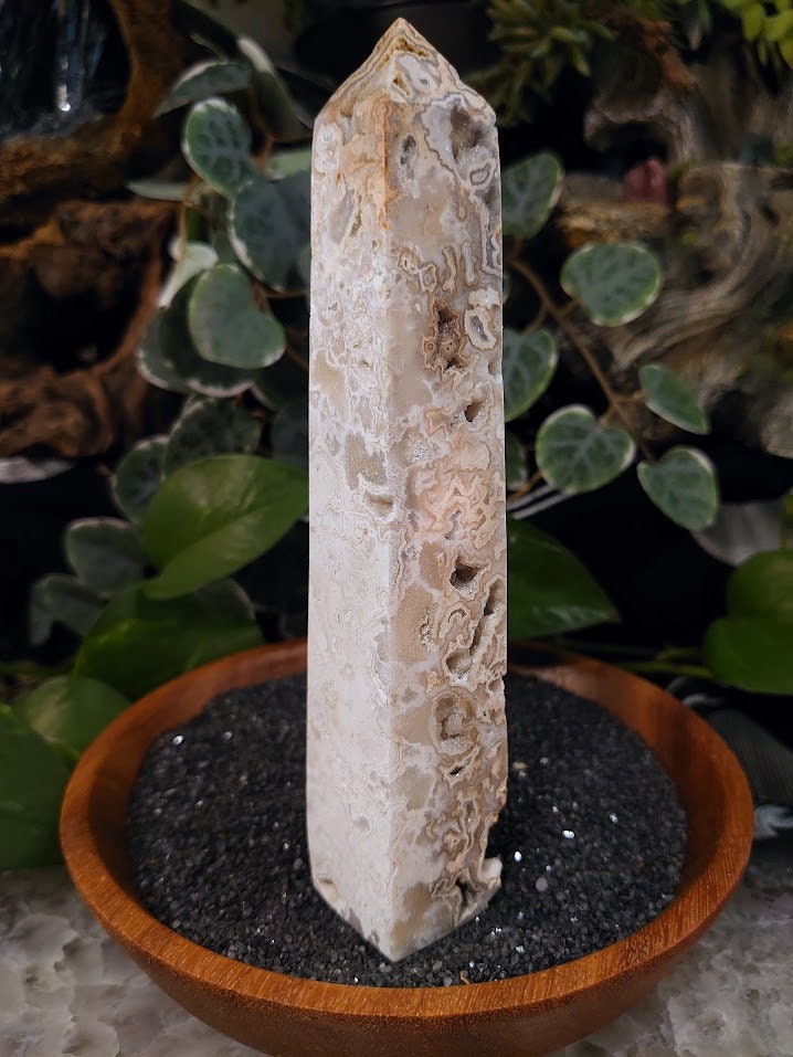 235g Crazy Lace Agate Tower with Crystal Druzy Pockets from Indonesia for Home and Altar Decor / Crystal Healing / Generator / Obelisk