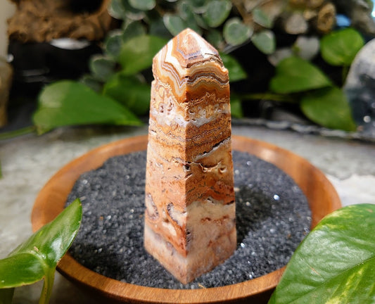 3.25" Crazy Lace Agate Tower with Crystal Druzy Pockets from Indonesia for Home and Altar Decor / Crystal Healing / Generator / Obelisk