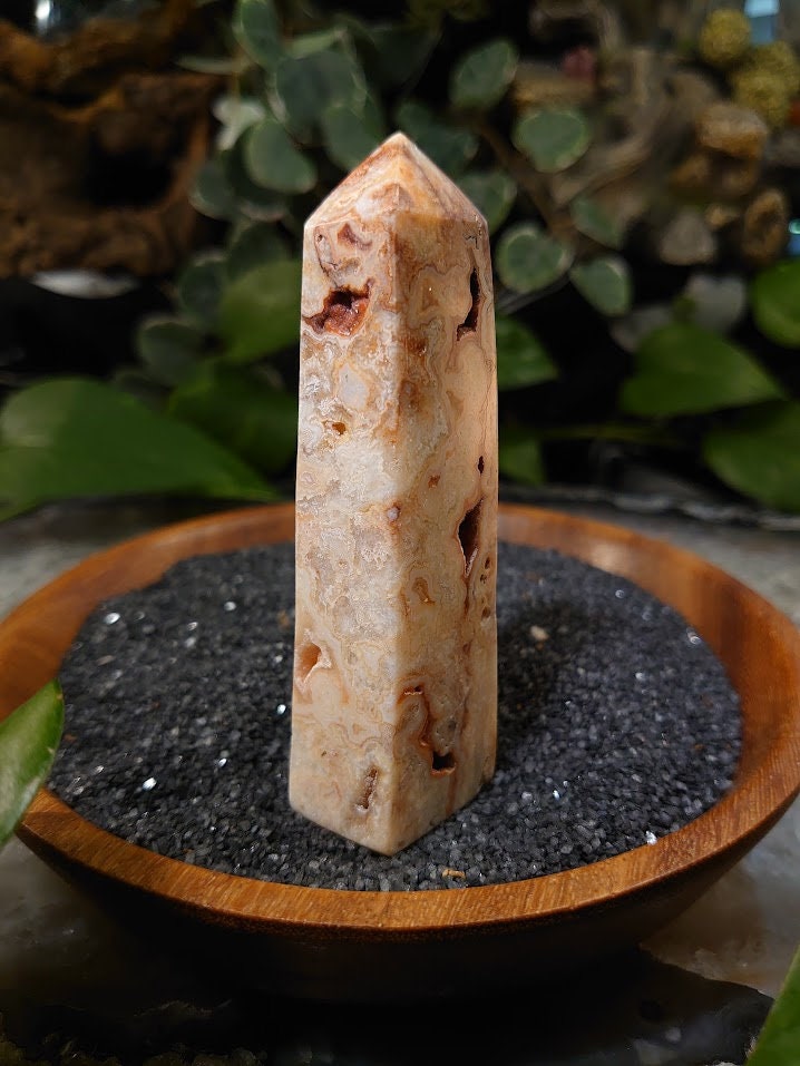 97g Crazy Lace Agate Tower with Crystal Druzy Pockets from Indonesia for Home and Altar Decor / Crystal Healing / Generator / Obelisk