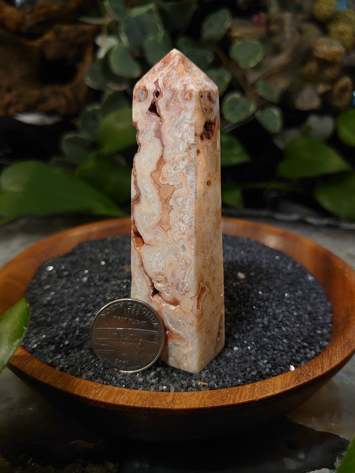 97g Crazy Lace Agate Tower with Crystal Druzy Pockets from Indonesia for Home and Altar Decor / Crystal Healing / Generator / Obelisk