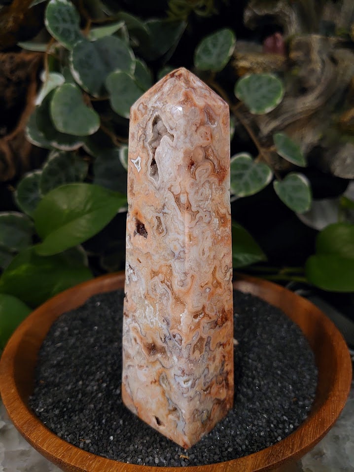 222g Crazy Lace Agate Tower with Crystal Druzy Pockets from Indonesia for Home and Altar Decor / Crystal Healing / Generator / Obelisk