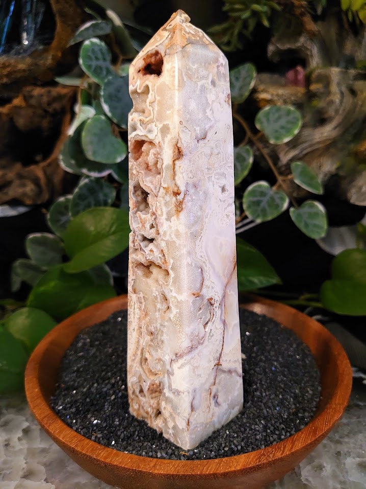 313g Crazy Lace Agate Tower with Crystal Druzy Pockets from Indonesia for Home and Altar Decor / Crystal Healing / Generator / Obelisk