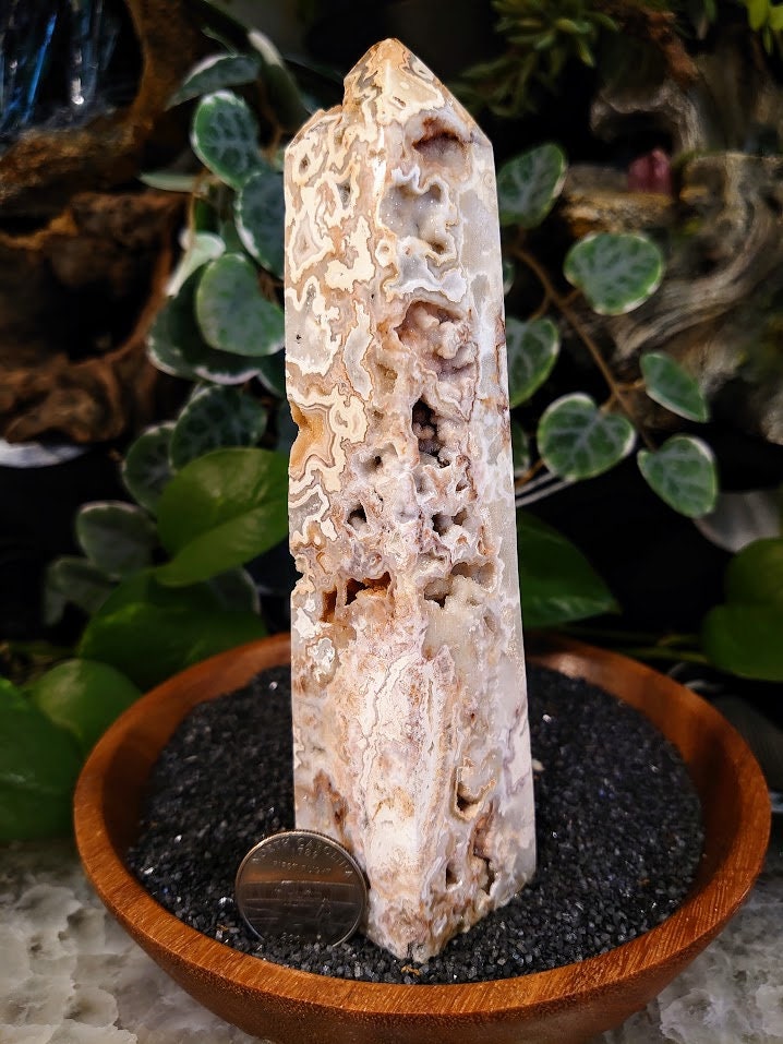 313g Crazy Lace Agate Tower with Crystal Druzy Pockets from Indonesia for Home and Altar Decor / Crystal Healing / Generator / Obelisk