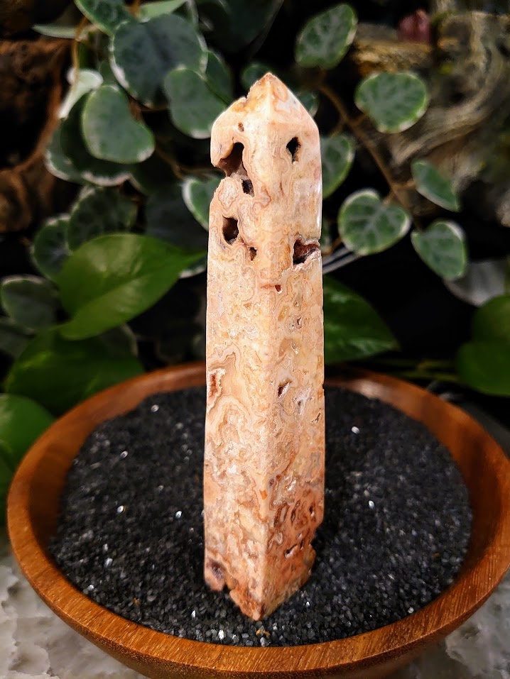 106g Crazy Lace Agate Tower with Crystal Druzy Pockets from Indonesia for Home and Altar Decor / Crystal Healing / Generator / Obelisk