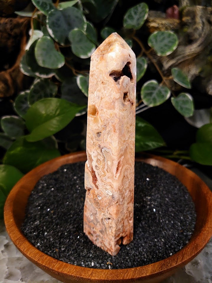 106g Crazy Lace Agate Tower with Crystal Druzy Pockets from Indonesia for Home and Altar Decor / Crystal Healing / Generator / Obelisk