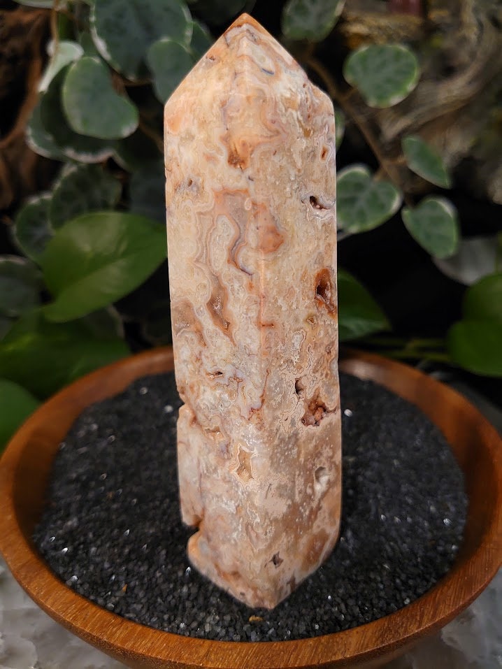 197g Crazy Lace Agate Tower with Crystal Druzy Pockets from Indonesia for Home and Altar Decor / Crystal Healing / Generator / Obelisk