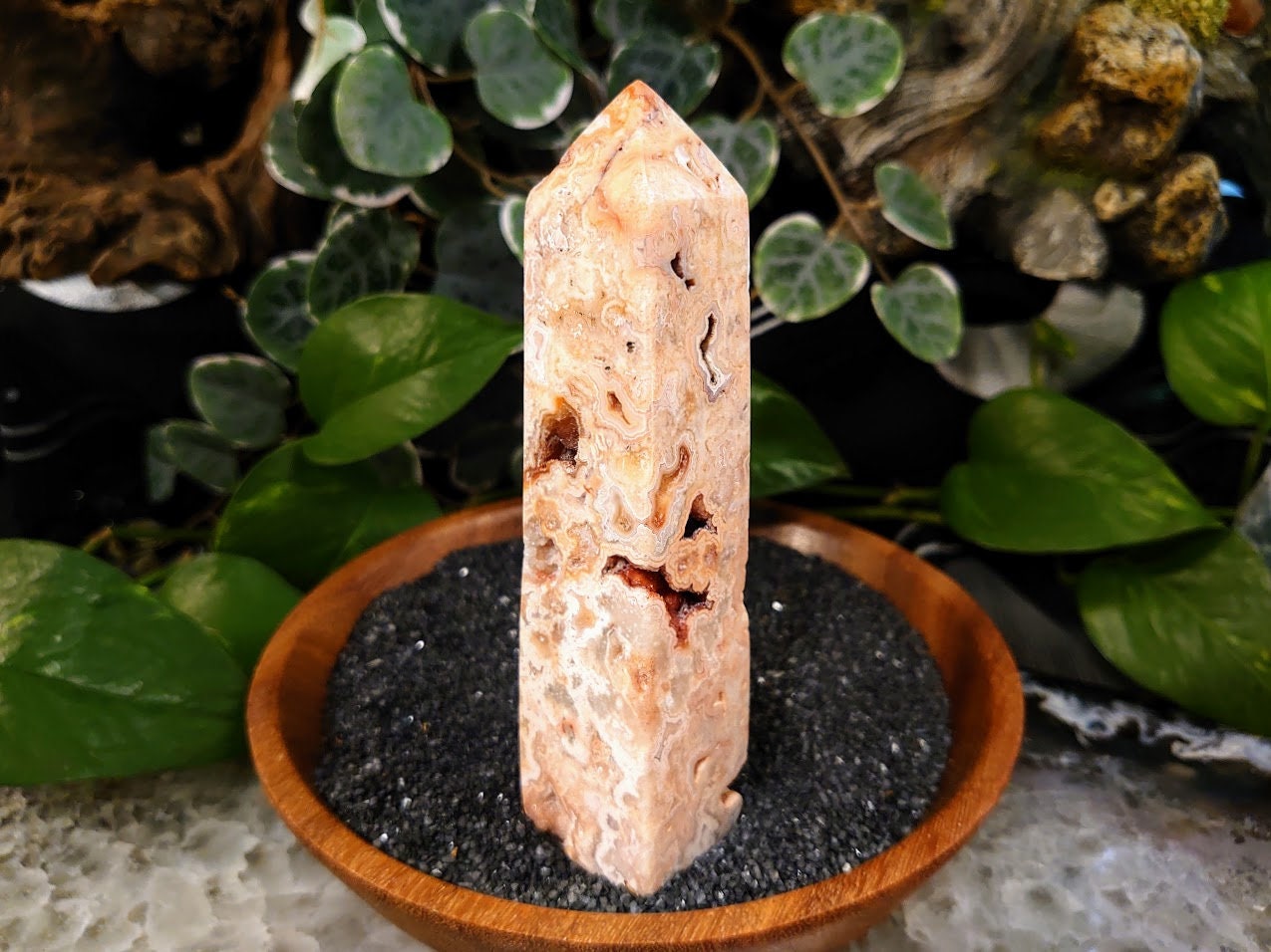 197g Crazy Lace Agate Tower with Crystal Druzy Pockets from Indonesia for Home and Altar Decor / Crystal Healing / Generator / Obelisk