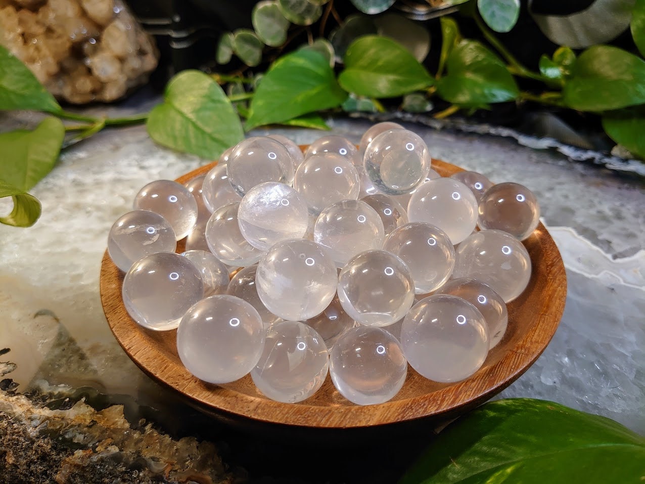 Small Ice Quartz Star Spheres from Brazil for Crystal Healing / Meditation / Reiki / Home and Altar Decor / Gifting