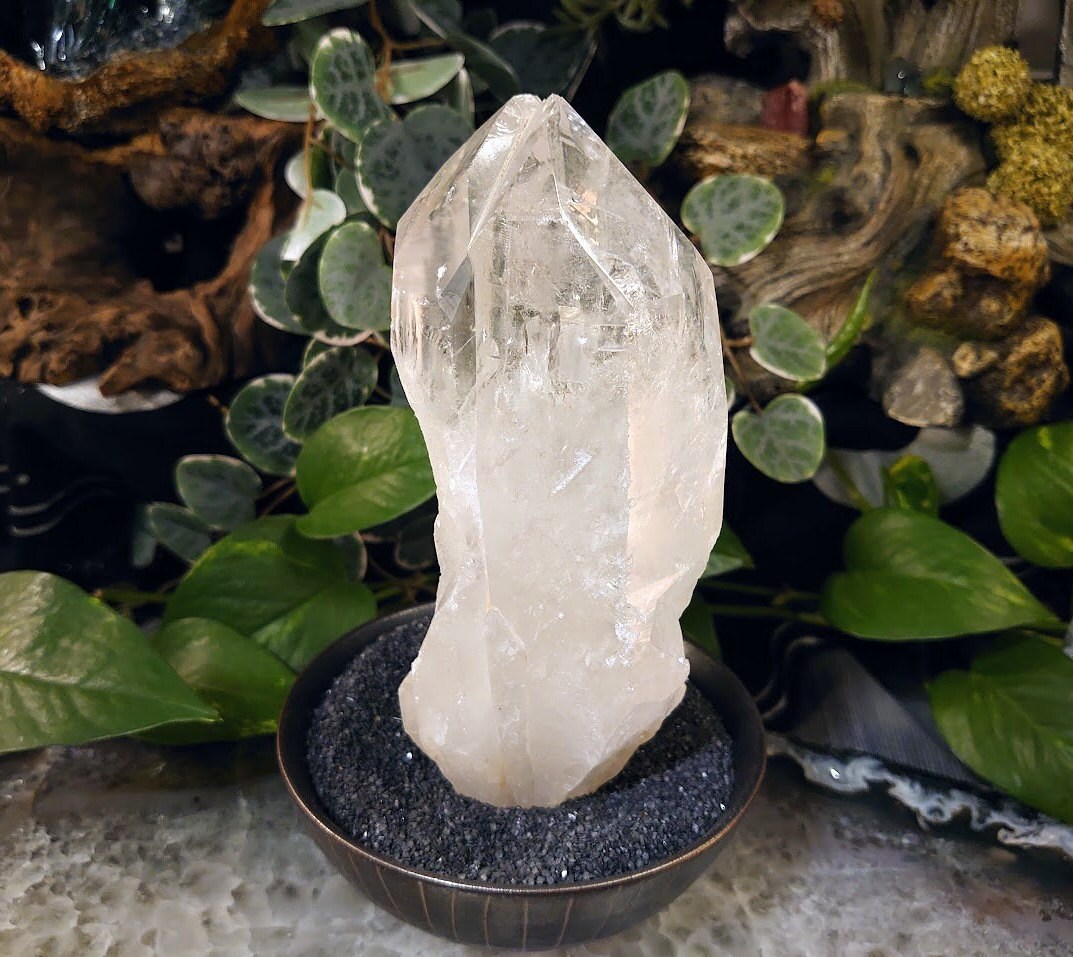 818g Clear Lemurian Quartz Twin Point, Semi Polished from Minas Gerais Brazil for Crystal Healing / Meditation / Altar Decor