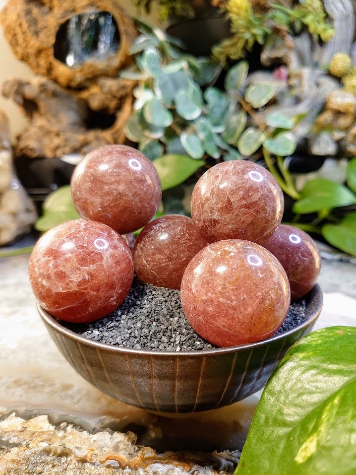 Strawberry Quartz Spheres from Tanzania for Crystal Healing / Meditation / Reiki / Home and Altar Decor / Gifting