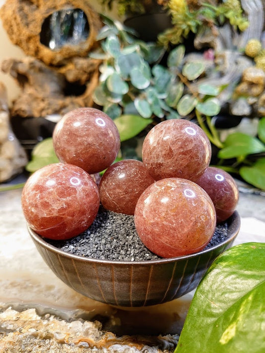 Strawberry Quartz Spheres from Tanzania for Crystal Healing / Meditation / Reiki / Home and Altar Decor / Gifting