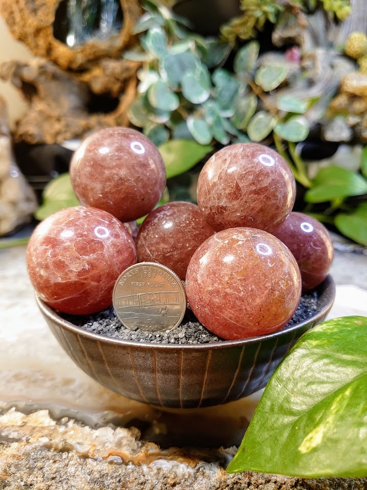 Strawberry Quartz Spheres from Tanzania for Crystal Healing / Meditation / Reiki / Home and Altar Decor / Gifting