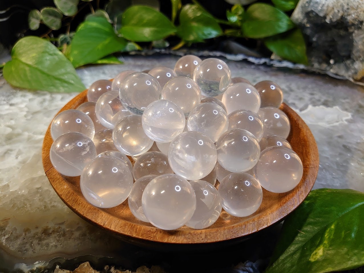 Small Ice Quartz Star Spheres from Brazil for Crystal Healing / Meditation / Reiki / Home and Altar Decor / Gifting