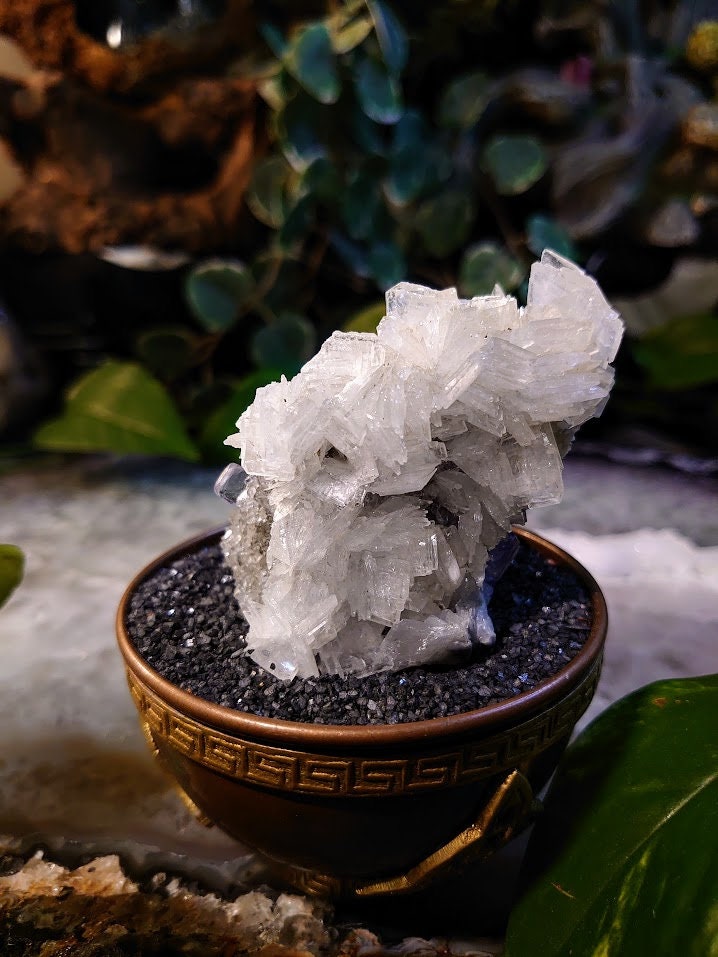 196g Clear Barite Cluster with Fluorite and Quartz Druzy from Emilio Mine, Asturias, Spain for Collection / Home & Altar Decor / Meditation