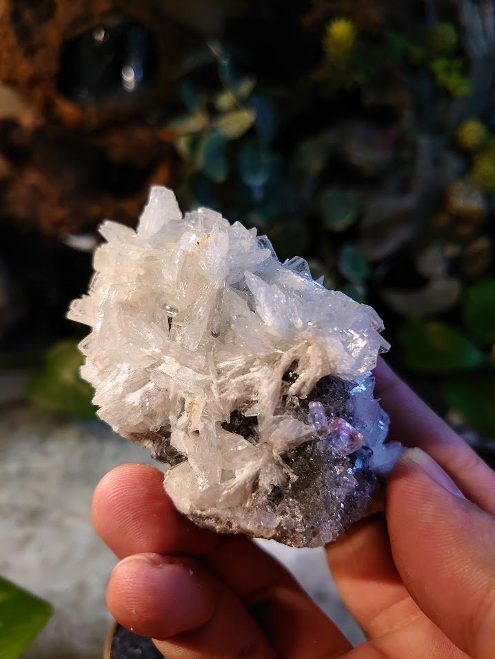 196g Clear Barite Cluster with Fluorite and Quartz Druzy from Emilio Mine, Asturias, Spain for Collection / Home & Altar Decor / Meditation