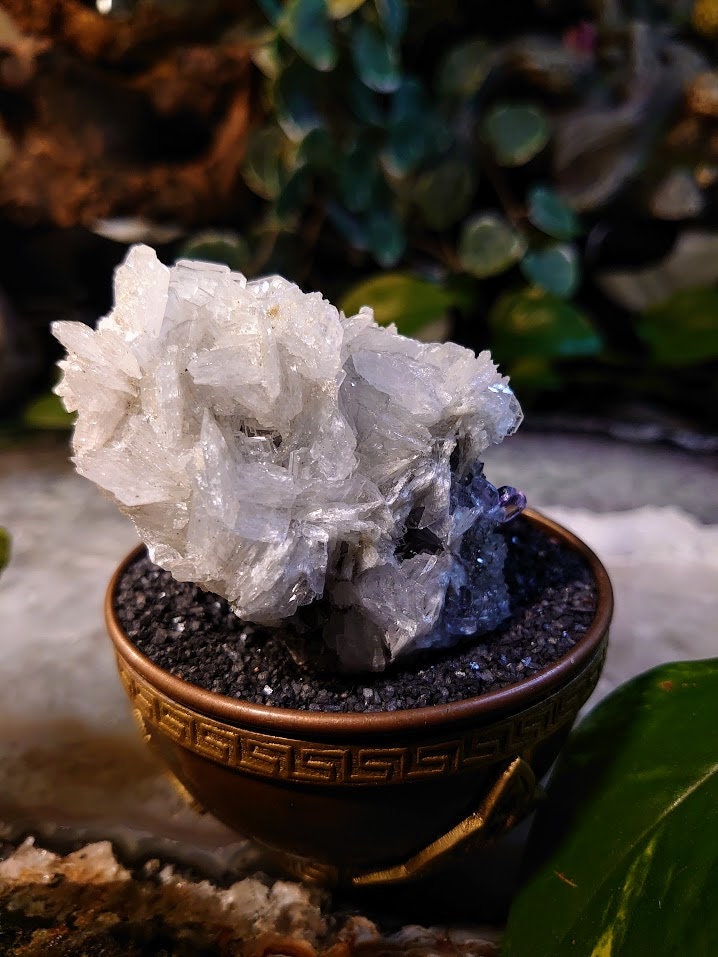 196g Clear Barite Cluster with Fluorite and Quartz Druzy from Emilio Mine, Asturias, Spain for Collection / Home & Altar Decor / Meditation