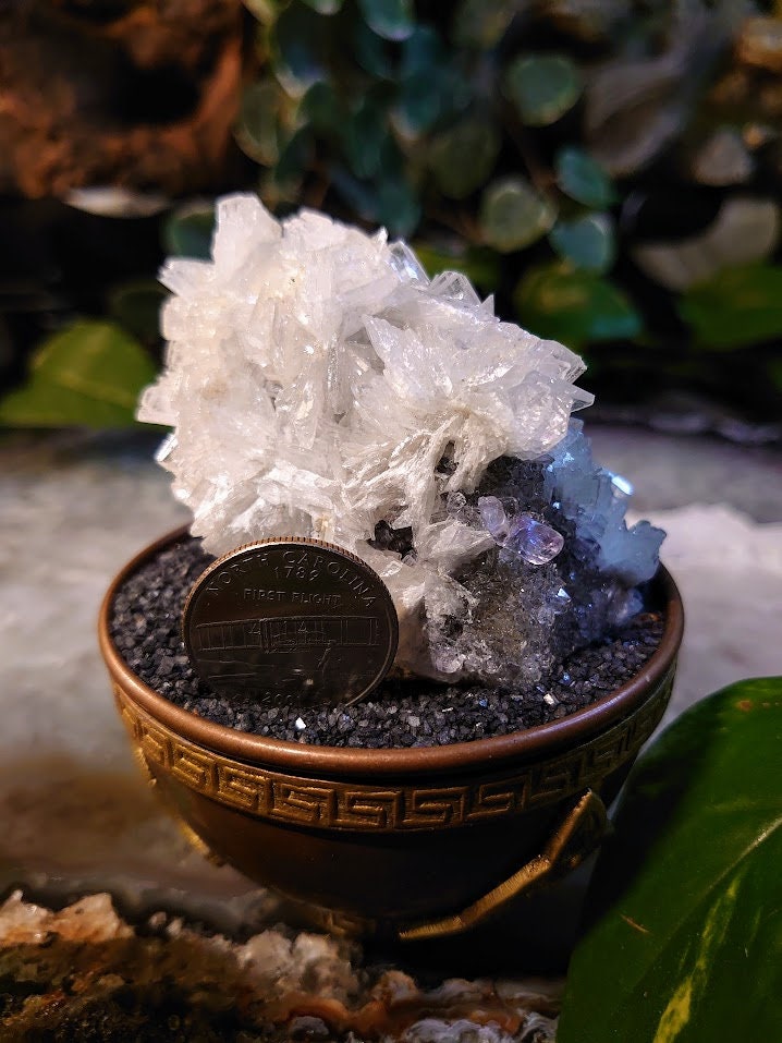 196g Clear Barite Cluster with Fluorite and Quartz Druzy from Emilio Mine, Asturias, Spain for Collection / Home & Altar Decor / Meditation