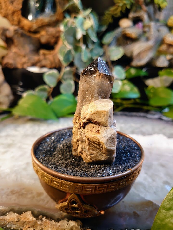 72.1g Unique Double Terminated Smoky Quartz on Feldspar from Malawi for Home and Altar Decor / Collection / Meditation