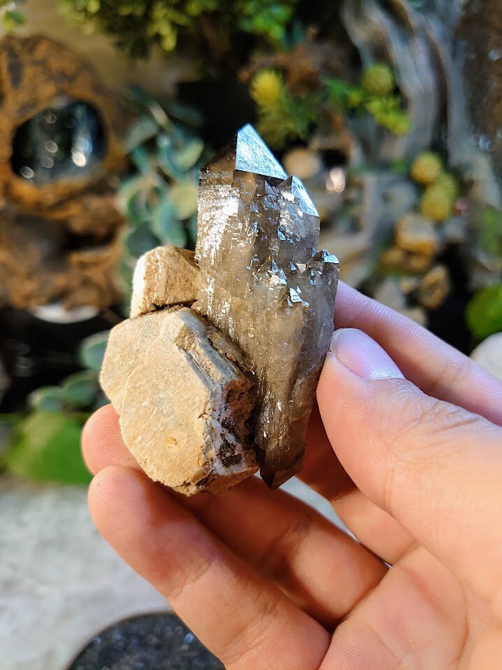 72.1g Unique Double Terminated Smoky Quartz on Feldspar from Malawi for Home and Altar Decor / Collection / Meditation