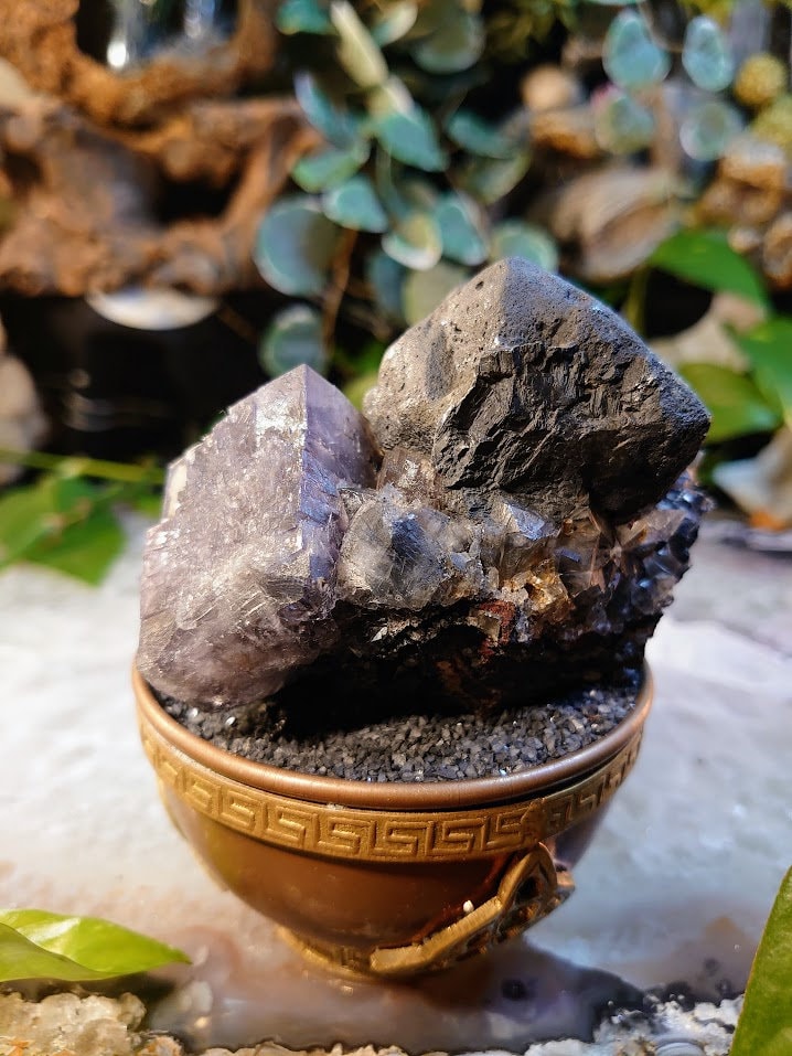 515g Purple Fluorite Cluster "Purple Rain Pocket" with Large Galena Formation From United Kingdom for Altar Decor / Meditation / Collection