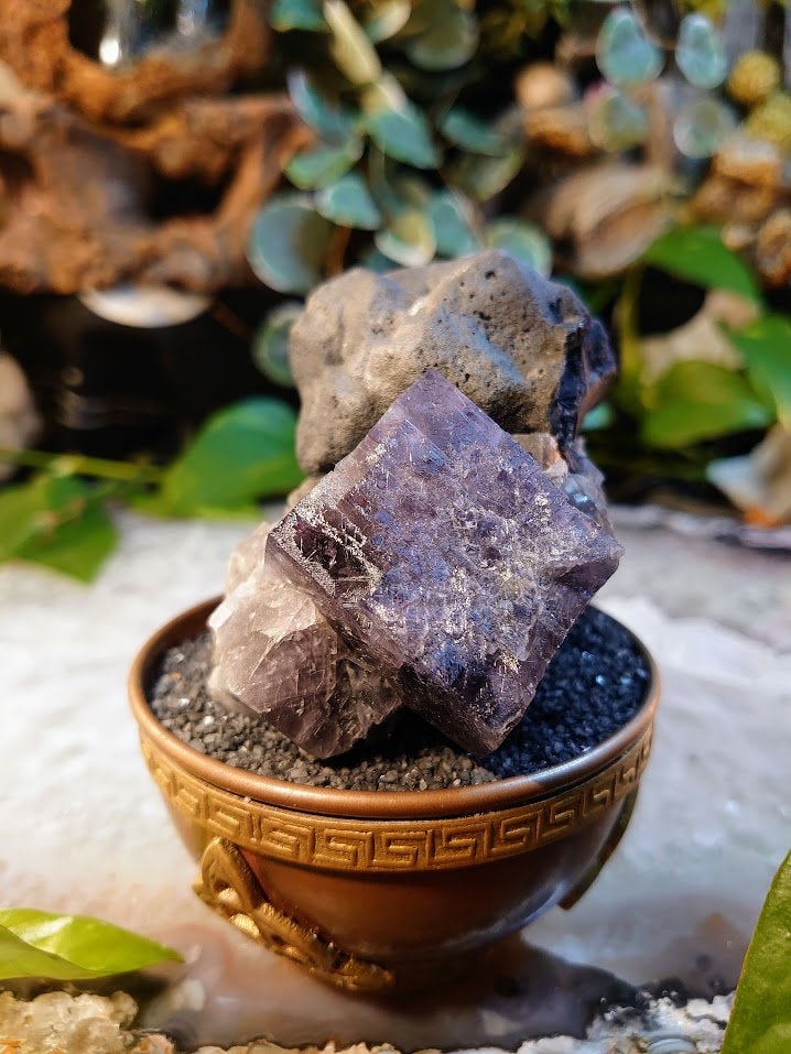 515g Purple Fluorite Cluster "Purple Rain Pocket" with Large Galena Formation From United Kingdom for Altar Decor / Meditation / Collection