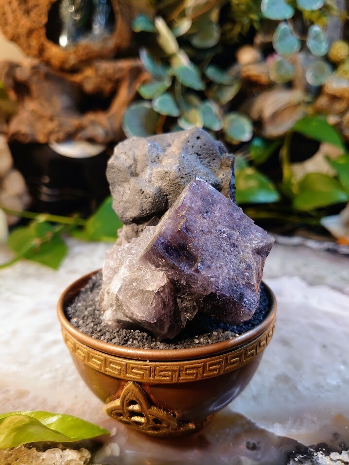 515g Purple Fluorite Cluster "Purple Rain Pocket" with Large Galena Formation From United Kingdom for Altar Decor / Meditation / Collection