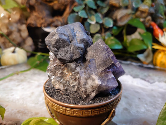 515g Purple Fluorite Cluster "Purple Rain Pocket" with Large Galena Formation From United Kingdom for Altar Decor / Meditation / Collection