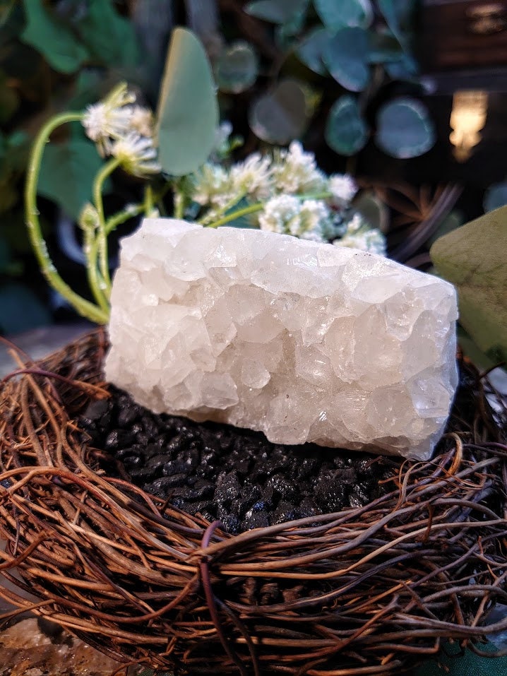 196g Clear Apophyllite Cluster from Maharashtra, India / Zeolite / for Home & Altar Decoration / Reiki / Energy Work / Grid Creation