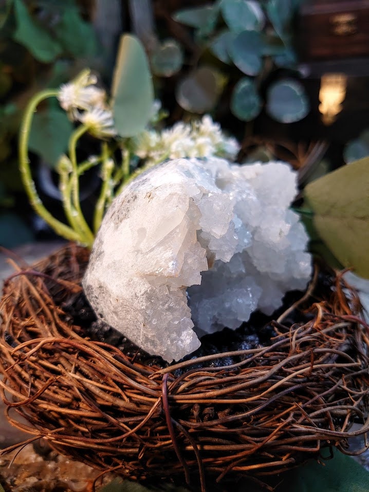 334g Apophyllite Cluster with Calcite from Maharashtra, India / Zeolite / for Home & Altar Decoration / Reiki / Energy Work