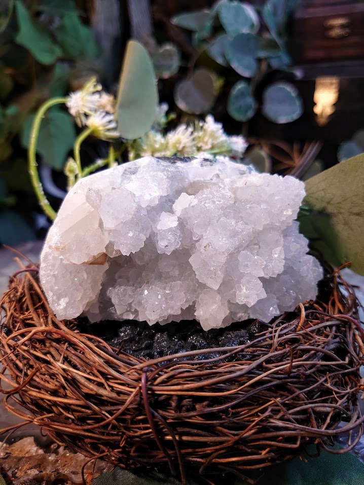 334g Apophyllite Cluster with Calcite from Maharashtra, India / Zeolite / for Home & Altar Decoration / Reiki / Energy Work