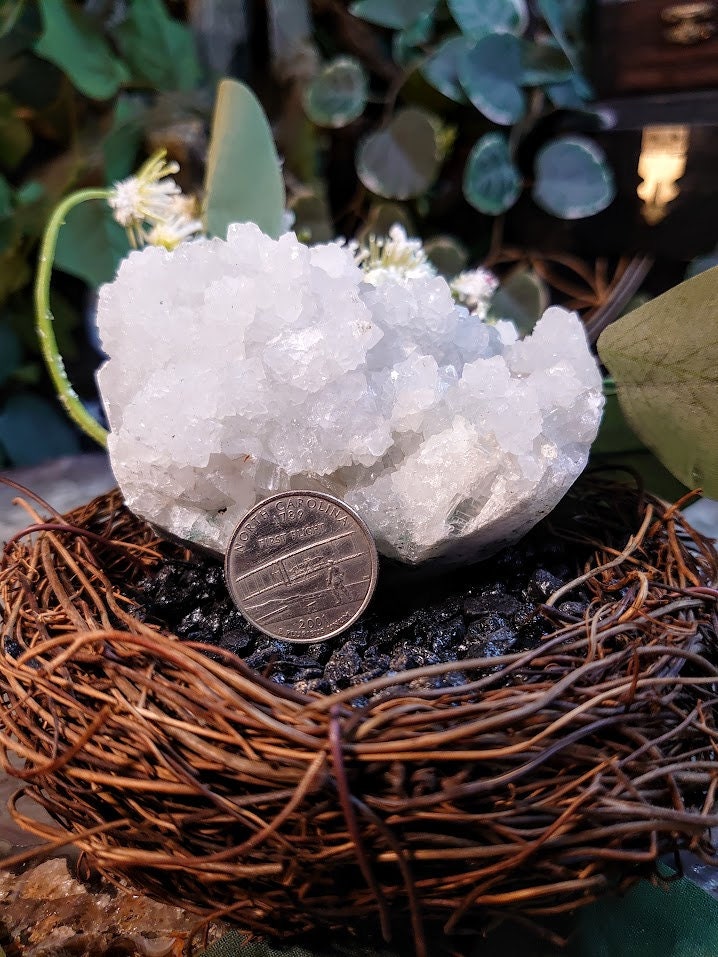 334g Apophyllite Cluster with Calcite from Maharashtra, India / Zeolite / for Home & Altar Decoration / Reiki / Energy Work