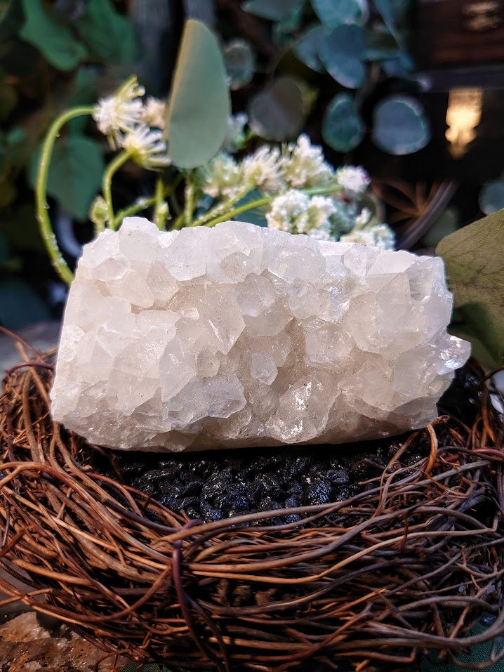 196g Clear Apophyllite Cluster from Maharashtra, India / Zeolite / for Home & Altar Decoration / Reiki / Energy Work / Grid Creation