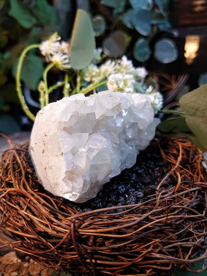 196g Clear Apophyllite Cluster from Maharashtra, India / Zeolite / for Home & Altar Decoration / Reiki / Energy Work / Grid Creation