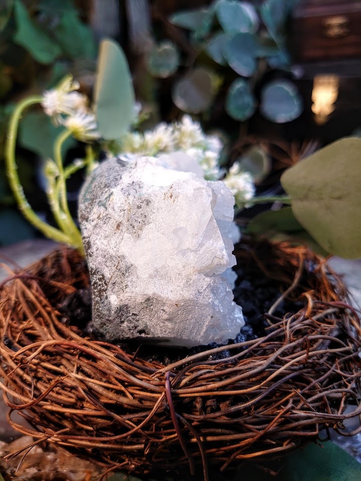 334g Apophyllite Cluster with Calcite from Maharashtra, India / Zeolite / for Home & Altar Decoration / Reiki / Energy Work