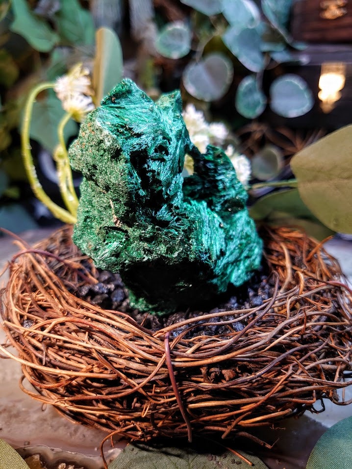 240g Silky Fibrous Malachite Specimen from Kasompe, Congo for Home and Altar Decor / Collection / Crystal Healing