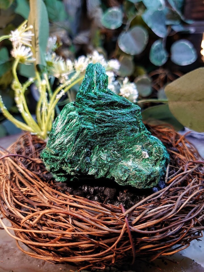 239g Silky Fibrous Malachite Specimen from Kasompe, Congo for Home and Altar Decor / Collection / Crystal Healing