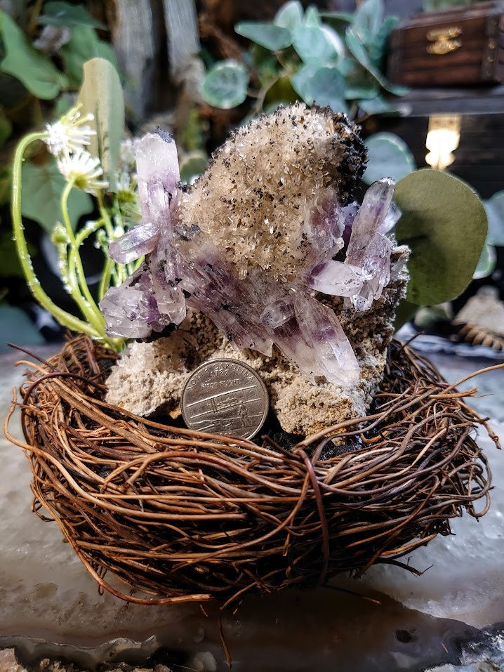 256g Guerrero Amethyst Clusters on Quartz Matrix with Hematite Inclusions from Amatitlán, Eduardo - Mexico for Unique Collection