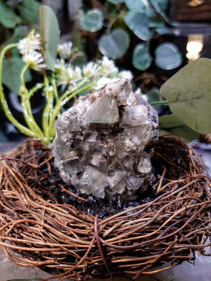 168g Light Smoky Green Fluorite Cluster From United Kingdom for Altar Decor / Meditation / Collection / Energy Work